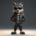 Playful Wolf In Vray: A Cool Character With Leather Jacket And Sunglasses