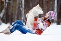 Playful woman with dog Royalty Free Stock Photo