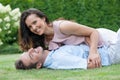 Playful young couple having leisure time in park Royalty Free Stock Photo