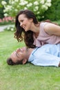 Playful young couple having leisure time in park Royalty Free Stock Photo