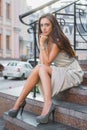 Playful young lady posing on the street Royalty Free Stock Photo