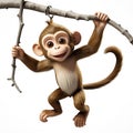 Playful Young Monkey Hanging on a Branch Royalty Free Stock Photo