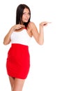 Playful young woman pointing sideways both hands Royalty Free Stock Photo