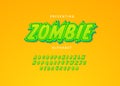 Playful zombie cartoon style custom font design, set of letters and numbers