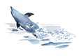 Playfull watercolor blue dolphin jump from the water in the splash of foam. Original illustration of sea animal Royalty Free Stock Photo