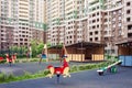 Playground for children and house building exterior mixed-use urban multi-family residential district area development