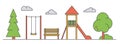 Playground for children. Landscape of park with swing, bench and slide. Vector illustration