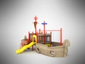 Playground for children ship red yellow blue 3d rendering on gray background Royalty Free Stock Photo