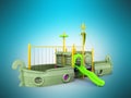 Playground for children ship yellow lime violet 3d render on blu