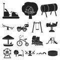 Playground, entertainment black icons in set collection for design. Attraction and equipment vector symbol stock web