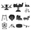 Playground, entertainment black icons in set collection for design. Attraction and equipment vector symbol stock web