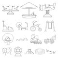 Playground, entertainment outline icons in set collection for design. Attraction and equipment vector symbol stock web