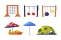 Playground Equipment with Ladder, Sandpit, Umbrella and Hanging Swing Vector Set