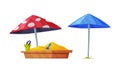 Playground Equipment with Sandpit or Sandbox Vector Illustration Set Royalty Free Stock Photo