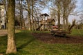 Playground with equipments wrapped in red and white tape to prevent usage during the Covid pandemic