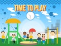 Playground flat concept . Sandpit and slide, vector illustration. Royalty Free Stock Photo