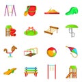Playground icons set, cartoon style