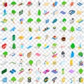 100 playground icons set, isometric 3d style Royalty Free Stock Photo