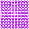 100 playground icons set purple Royalty Free Stock Photo