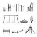 Playground infographic elements doodle illustration. Kids playing equipment playground infographic set. illustration with i