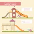 Playground infographic elements flat illustration.Kids playing equipment infographics set