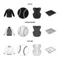 Playground, jacket, ball, protective vest. Baseball set collection icons in black,monochrome,outline style vector symbol