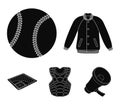 Playground, jacket, ball, protective vest. Baseball set collection icons in black style vector symbol stock illustration