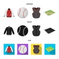 Playground, jacket, ball, protective vest. Baseball set collection icons in cartoon,black,flat style vector symbol stock