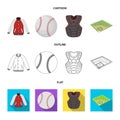 Playground, jacket, ball, protective vest. Baseball set collection icons in cartoon,outline,flat style vector symbol