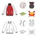 Playground, jacket, ball, protective vest. Baseball set collection icons in cartoon,outline style vector symbol stock