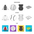 Playground, jacket, ball, protective vest. Baseball set collection icons in flat,outline,monochrome style vector symbol