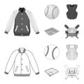 Playground, jacket, ball, protective vest. Baseball set collection icons in outline,monochrome style vector symbol stock