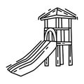 Playground kids slide ,playing,children,kindergarten. hand drawn icon set, outline black, doodle icon, vector icon