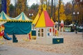 House and sandbox on the playground in the fall. Royalty Free Stock Photo