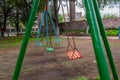 Playground in an open-air park, there are slides Royalty Free Stock Photo