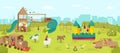 Playground in park, happy childhood vector illustration. Cartoon boy girl character play at nature, summer outdoor Royalty Free Stock Photo
