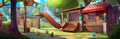 Playground park in kindergarten cartoon summer landscape background. Generative AI Royalty Free Stock Photo