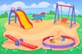 Playground in a park or kindergarten in summer with no kids. Cartoon background Royalty Free Stock Photo