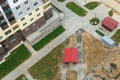 Playground and Parking near a residential multi-storey building. Top view of the courtyard. A large residential area with Royalty Free Stock Photo
