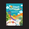 Playground poster design with slide, sand, jungle gym watercolor illustration