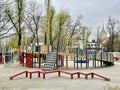 Moscow, Russia, April, 18, 2024. Playground in Presnensky Children\'s Park in spring in cloudy weather