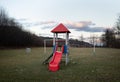 Playground and slide for children is empty in the evening