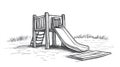 Playground Slide, Hand Drawn Black and White Sketch, Outdoor Activity Royalty Free Stock Photo