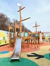 Playground, with slides and swings with angry birds.