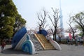 Playground at Sumida Park near Sumida River with tokyo sky tree view Royalty Free Stock Photo