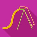 Playground yellow slide icon, flat style