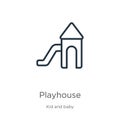 Playhouse icon. Thin linear playhouse outline icon isolated on white background from kids and baby collection. Line vector