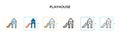 Playhouse vector icon in 6 different modern styles. Black, two colored playhouse icons designed in filled, outline, line and