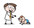 Playing with Baby - Office Businessman Employee Cartoon Vector Illustration