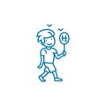 Playing badminton linear icon concept. Playing badminton line vector sign, symbol, illustration. Royalty Free Stock Photo